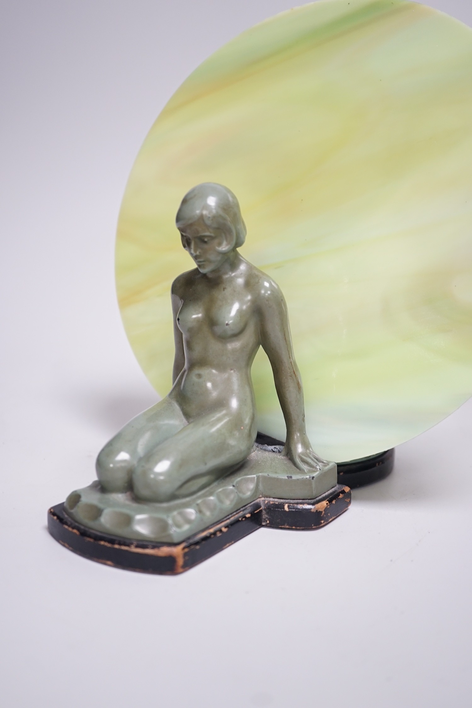 An Art Deco lady lamp with original glass. 21cm high